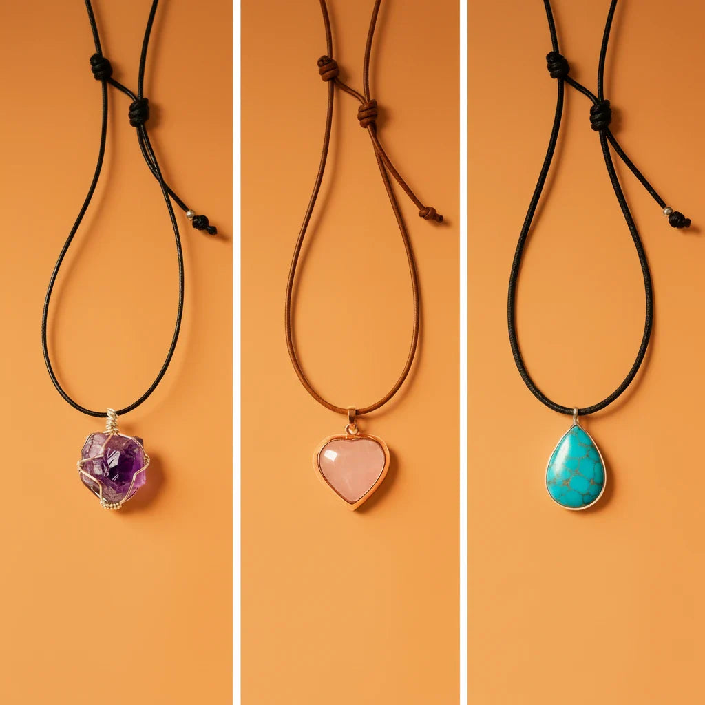 Cord Necklace Gemstone Pendants: Carved Symbols Worn Close to the Heart