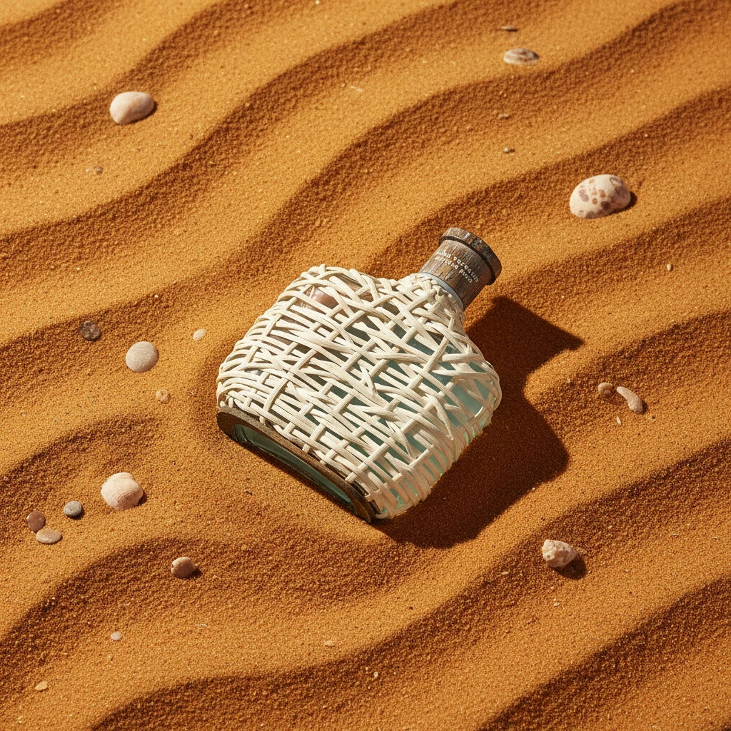 John Varvatos Artisan Pure bottle on beach sand with orange