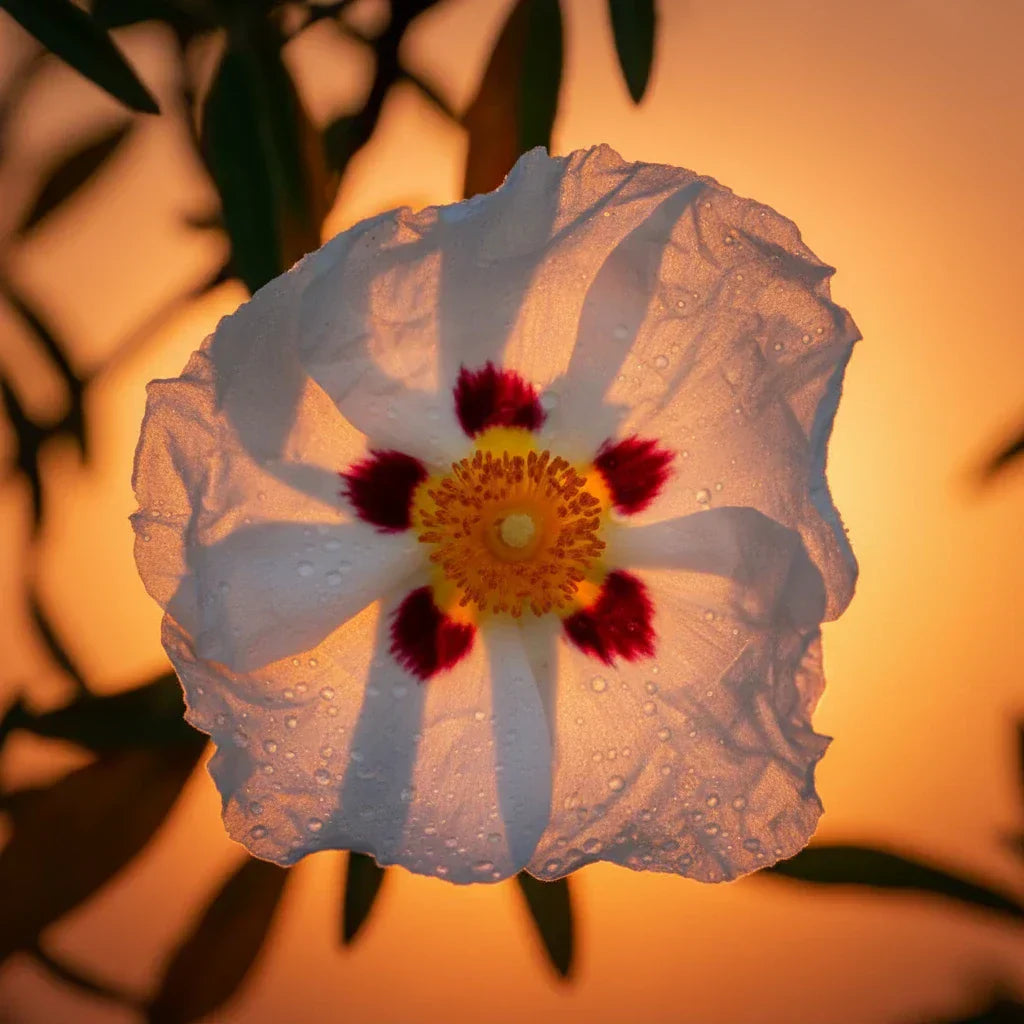 Labdanum resin with warm backlit orange glow — fragrance note spotlight