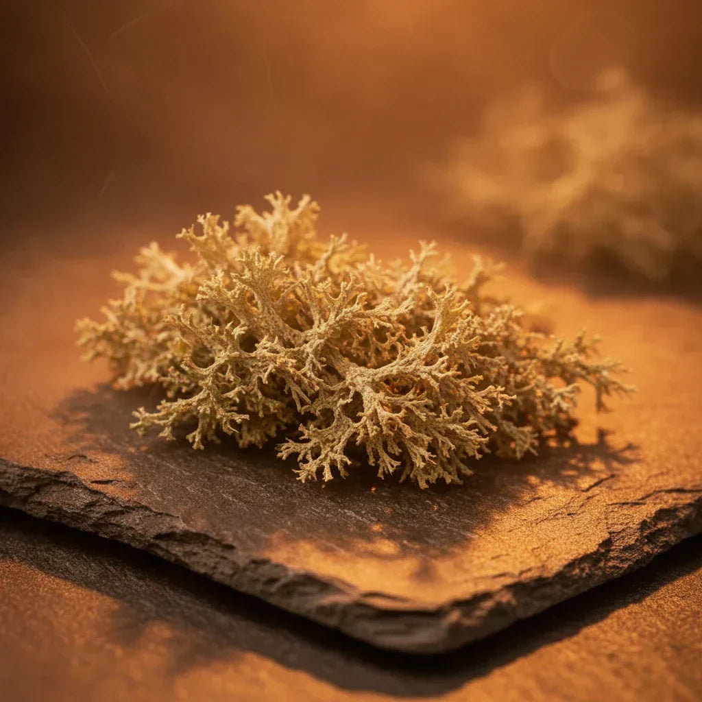 Oakmoss lichen growing on oak bark — fragrance note spotlight