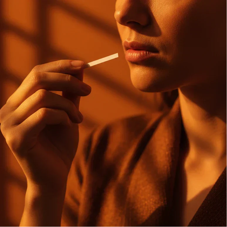Person smelling a fragrance test strip illustrating nose blindness