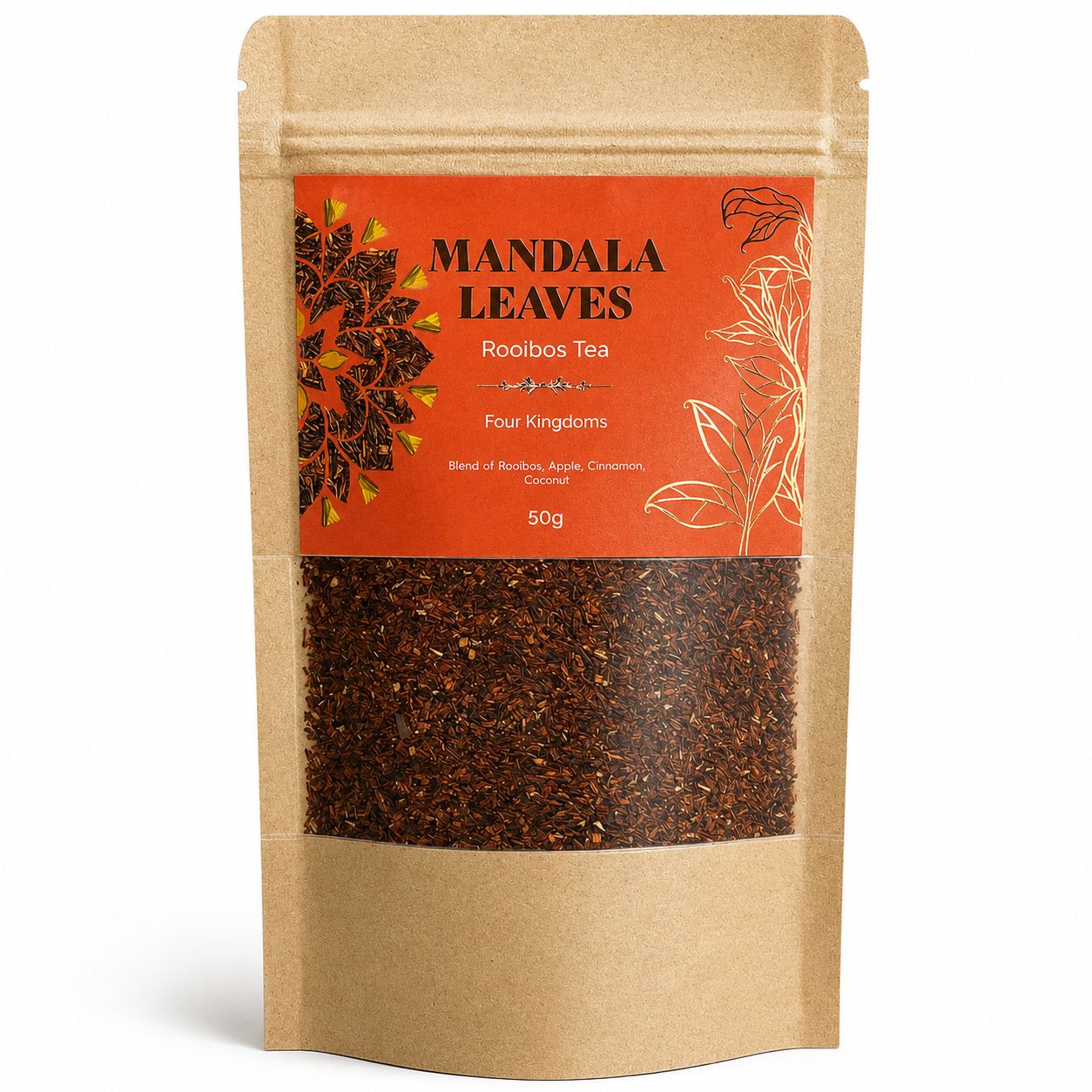 Mandala Leaves Rooibos Tea package on a white background