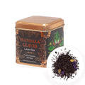 Tea canister labeled 'Mandala Leaves Loose Tea' with a small inset showing tea leaves.