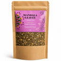 Mandala Leaves infusion tea package with a pink label on a white background