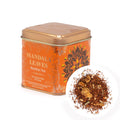 Mandala Leaves Rooibos Tea tin with tea leaves on a white background