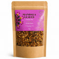 Mandala Leaves infusion tea package with a purple label on a white background
