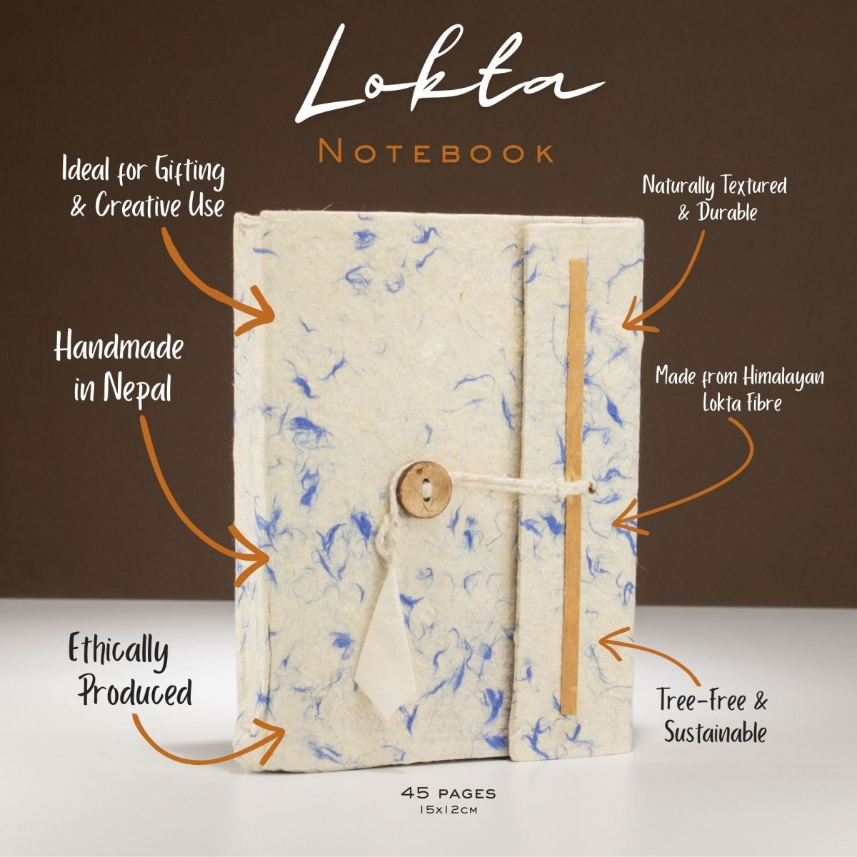 Lokta Mixed Blue Cotton Notebook – Medium (15x12cm) – 45 LeavesLokta Paper NotebooksHeart Notes