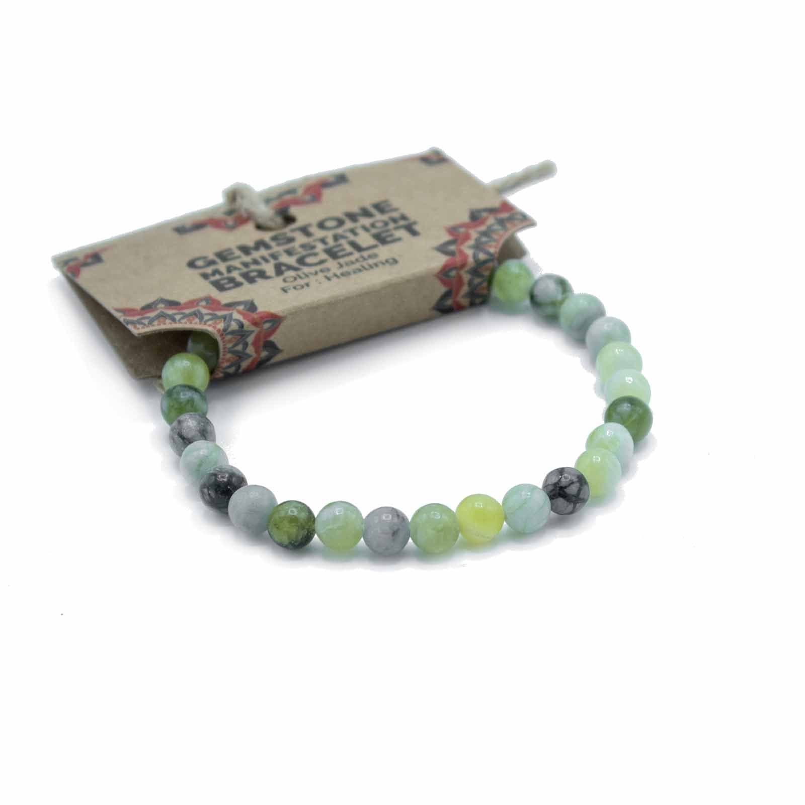Gemstone Manifestation Bracelet - Olive Jade - HealingGemstone Bracelets for ManifestationHeart Notes