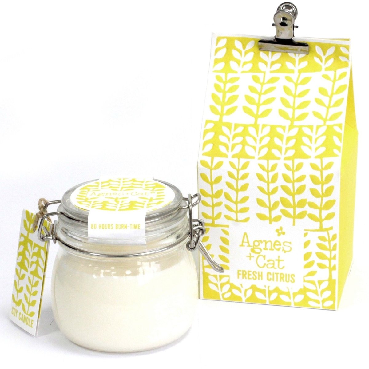 Agnes + Cat Kilner Jar Candle - Fresh CitrusAgnes + Cat Soy Wax Kilner Jar Candles 400mlHeart Notes