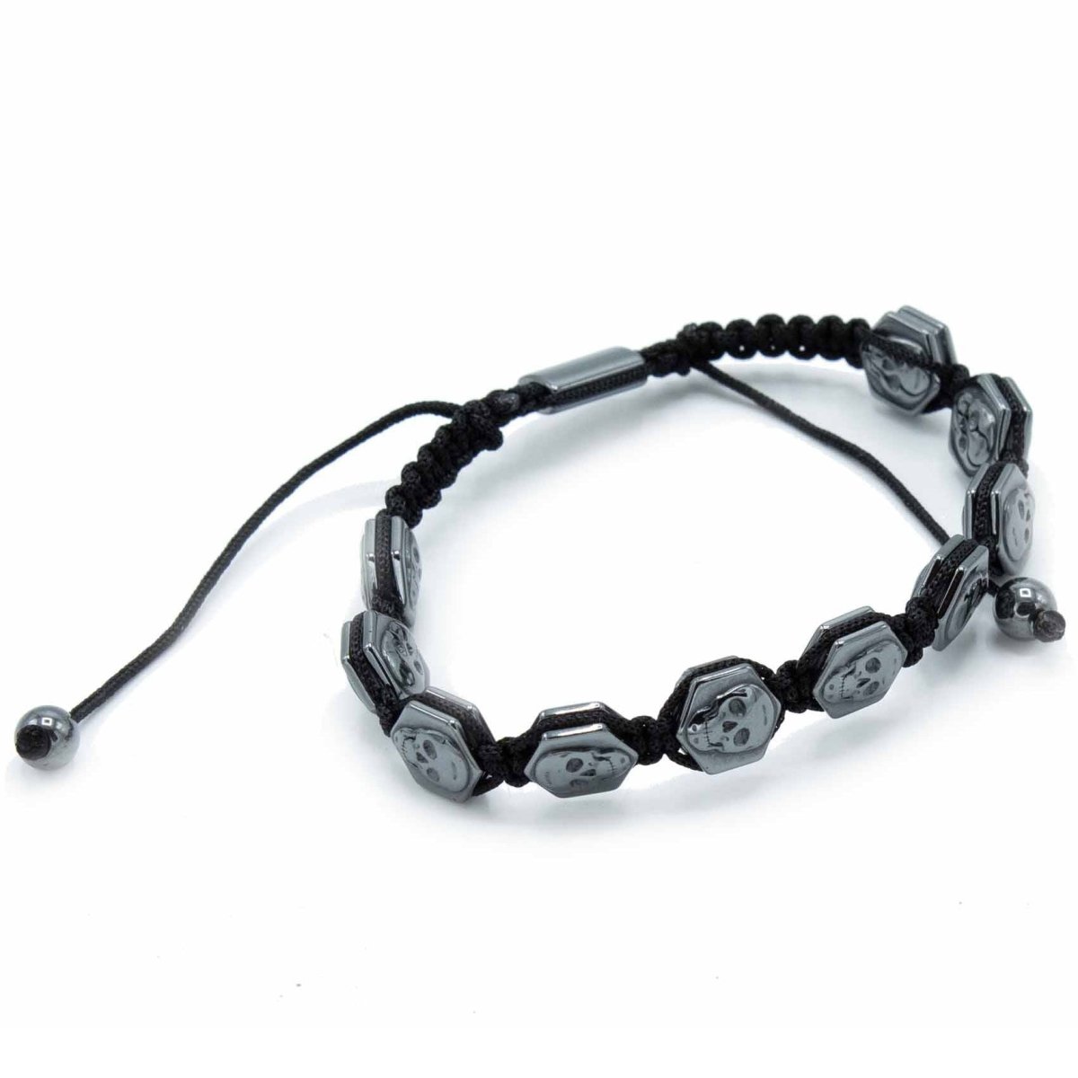 Magnetic Hematite Shamballa Bracelet - Hexagon SkullsHematite Shamballa BraceletHeart Notes