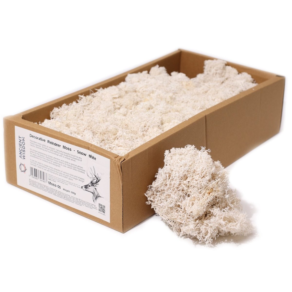 Decoration Reindeer Moss - Snow White - (approx 500gm)Decorative Reindeer MossHeart Notes