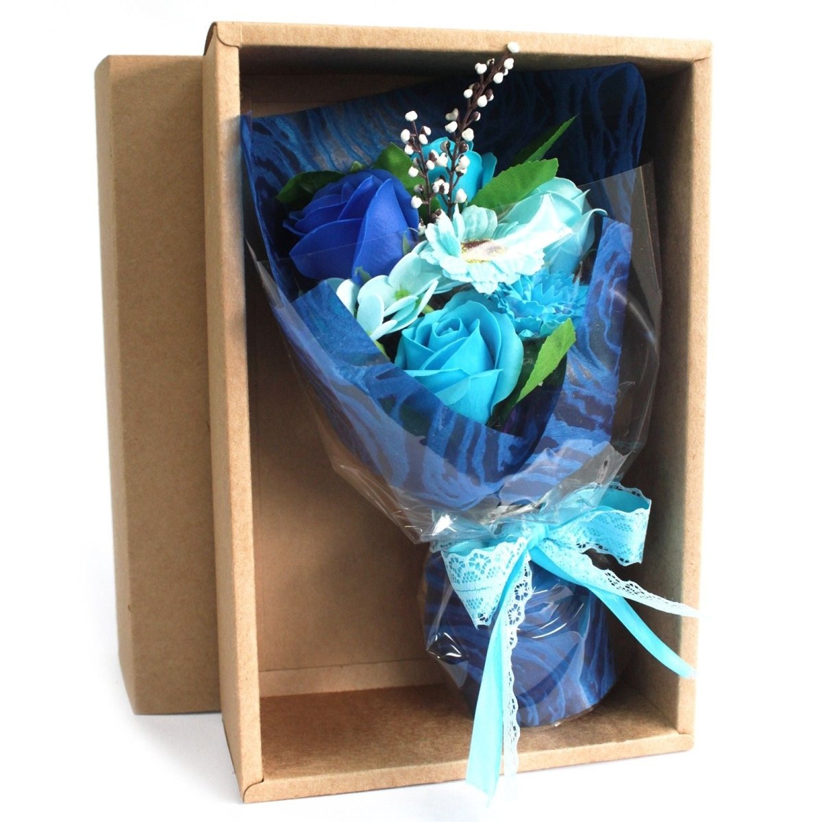 Boxed Hand Soap Flower Bouquet - BlueSoap Flower BouquetsHeart Notes
