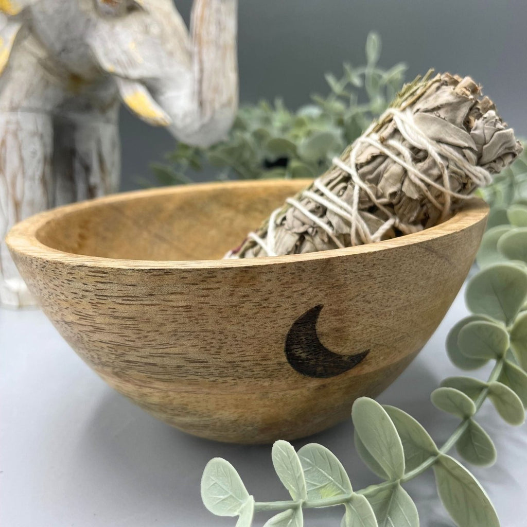 Wooden Smudge and Ritual Offerings Bowl - Three Moons - 13x7cmWooden Smudge and Ritual Offerings BowlHeart Notes