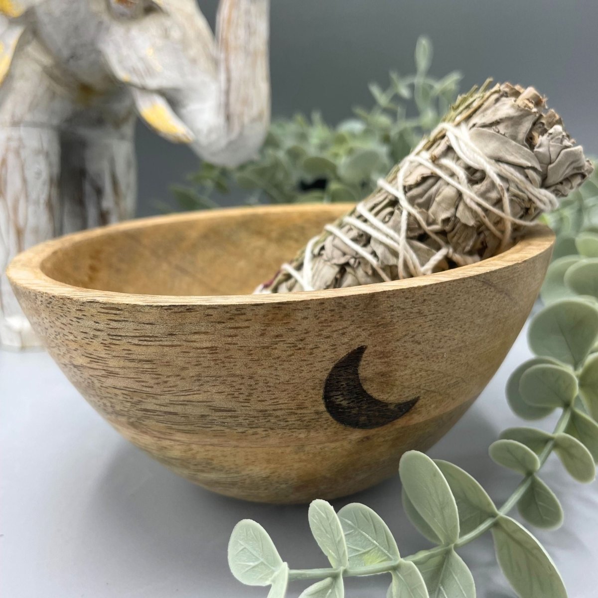 Wooden Smudge and Ritual Offerings Bowl - Three Moons - 13x7cmWooden Smudge and Ritual Offerings BowlHeart Notes