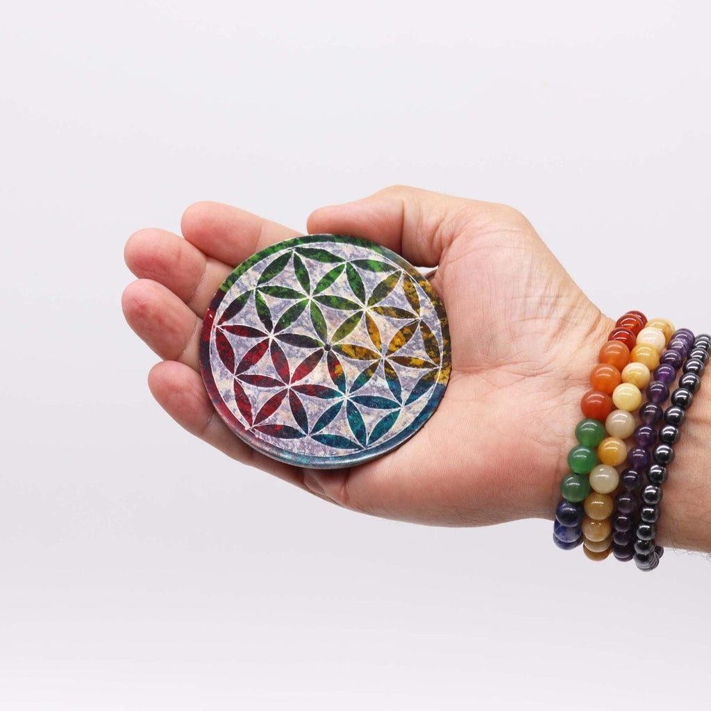 Soapstone Disc Incense Holder - Flower of LifeSoapstone Incense HoldersHeart Notes
