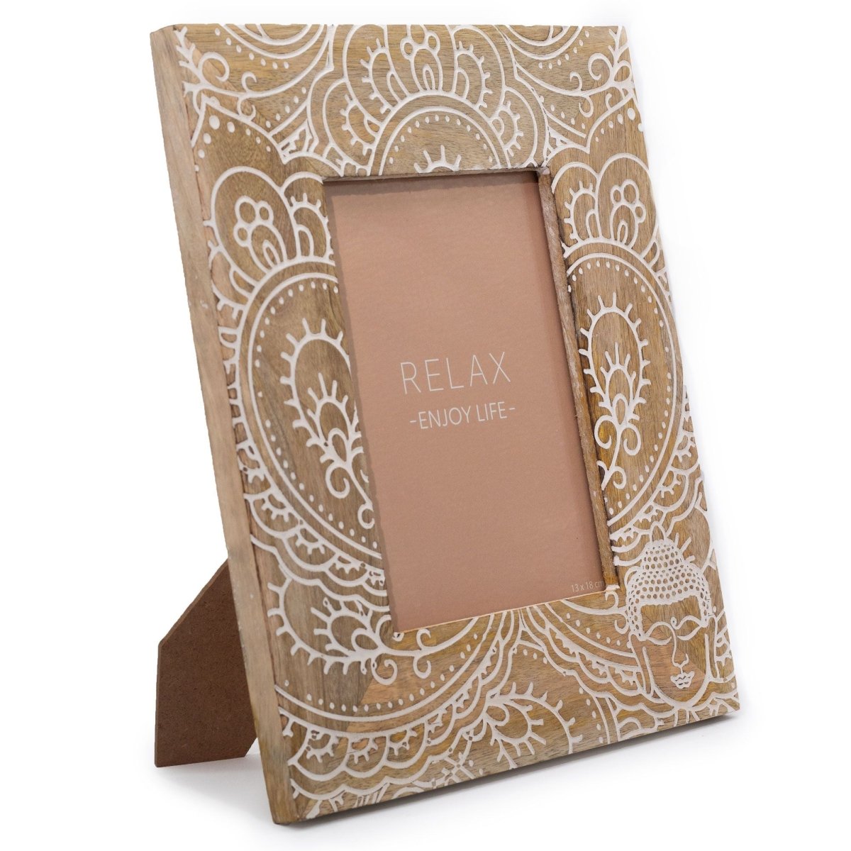 Lrg Mango Wood Picture Frame (for 13x18cm) 28x23x2cm - Buddha - WhiteMango Wood Picture FramesHeart Notes