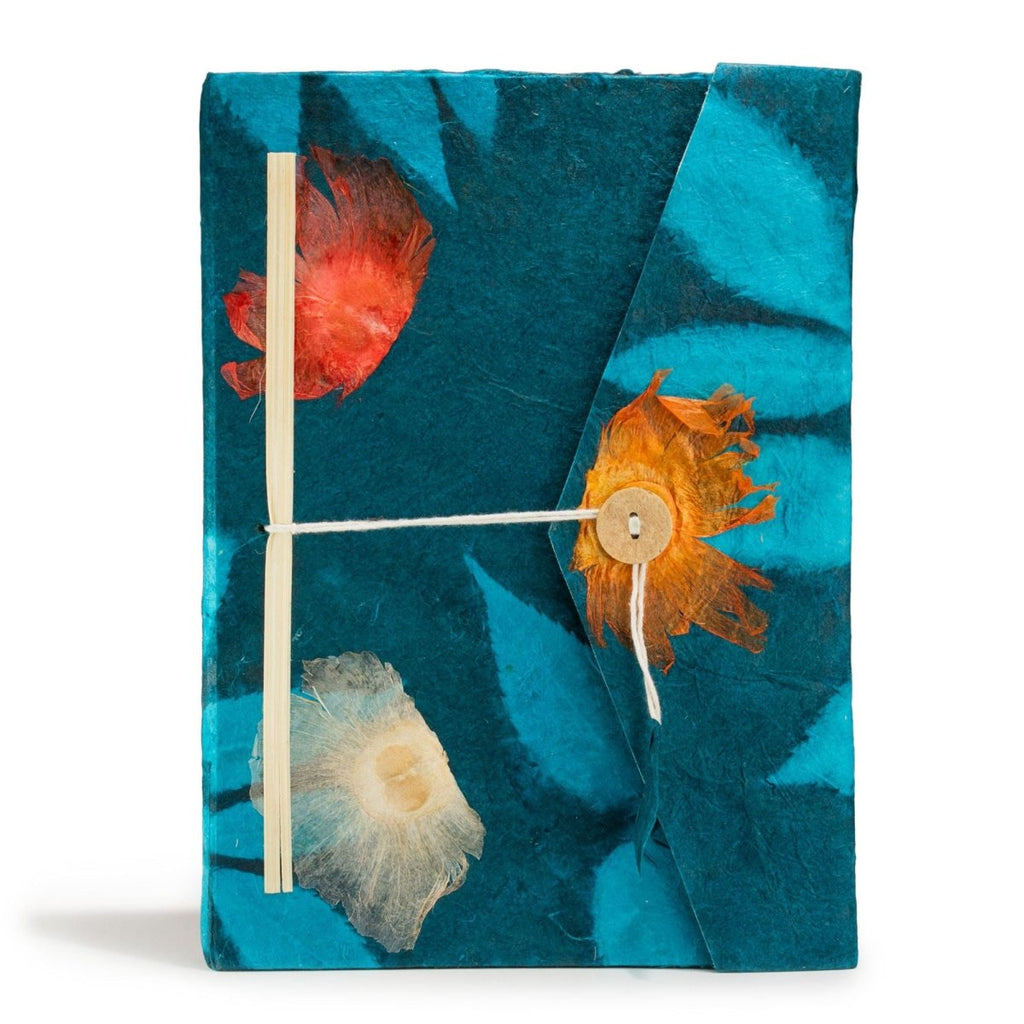 Lokta Bold Floral Notebook – Large (21x15cm) – 45 Leaves – Includes Bookmark – Midnight BlueLokta Paper NotebooksHeart Notes