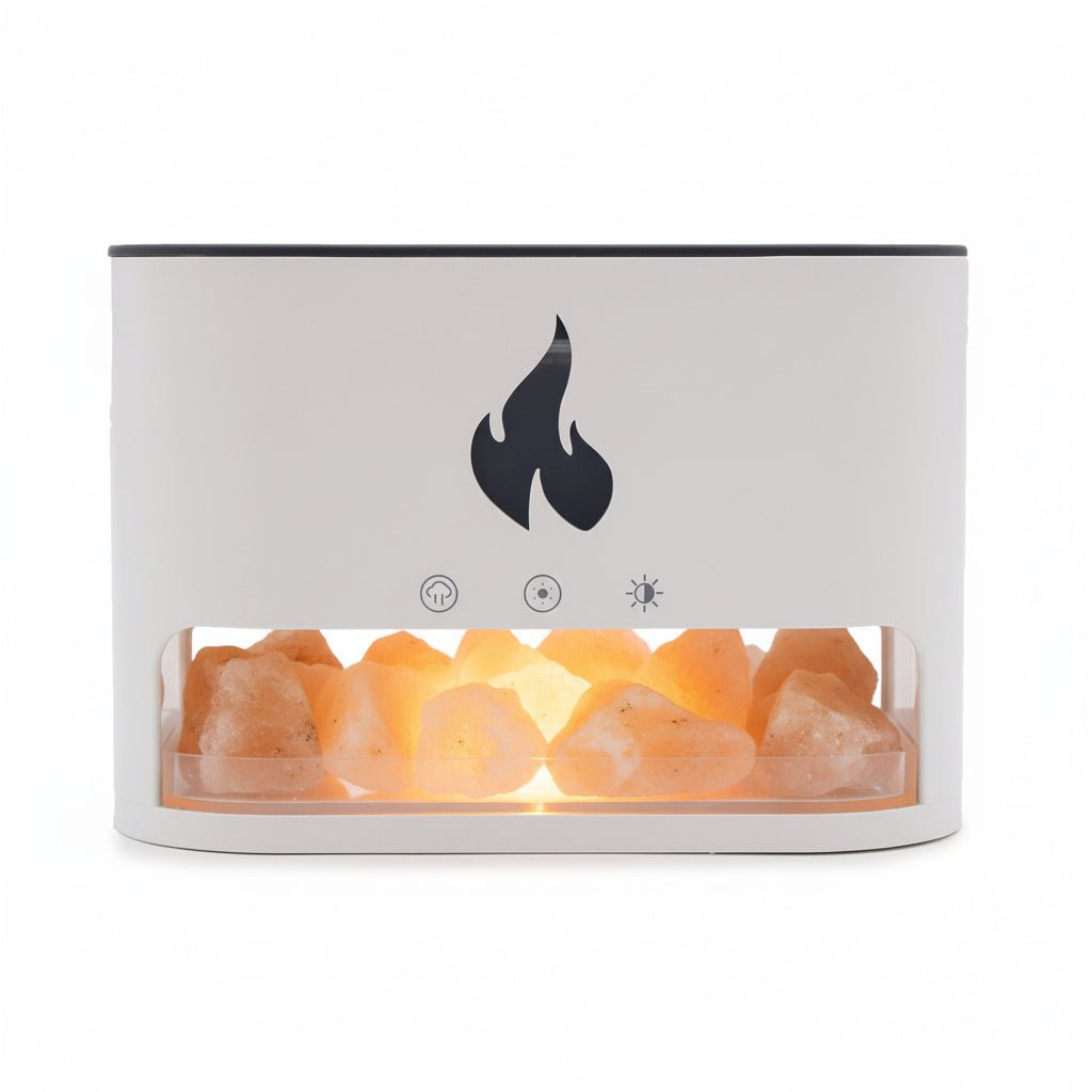 White Blaze Aroma Diffuser - Himalayan Salt Chamber - USB - C - Flame Effect (Salt included)Aroma DiffusersHeart Notes