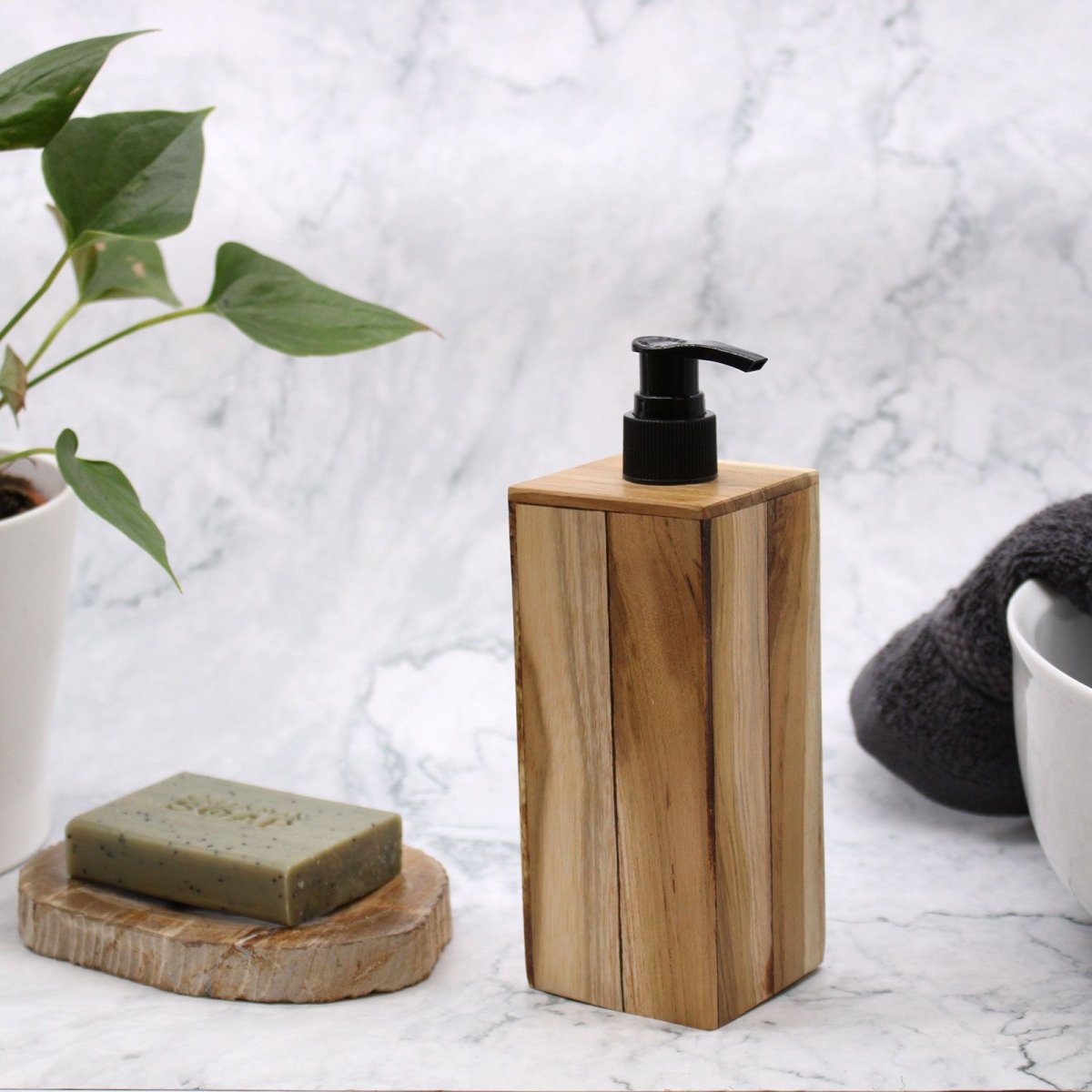 Natural Teakwood Soap Dispenser - SquareTeakwood Soap DispensersHeart Notes