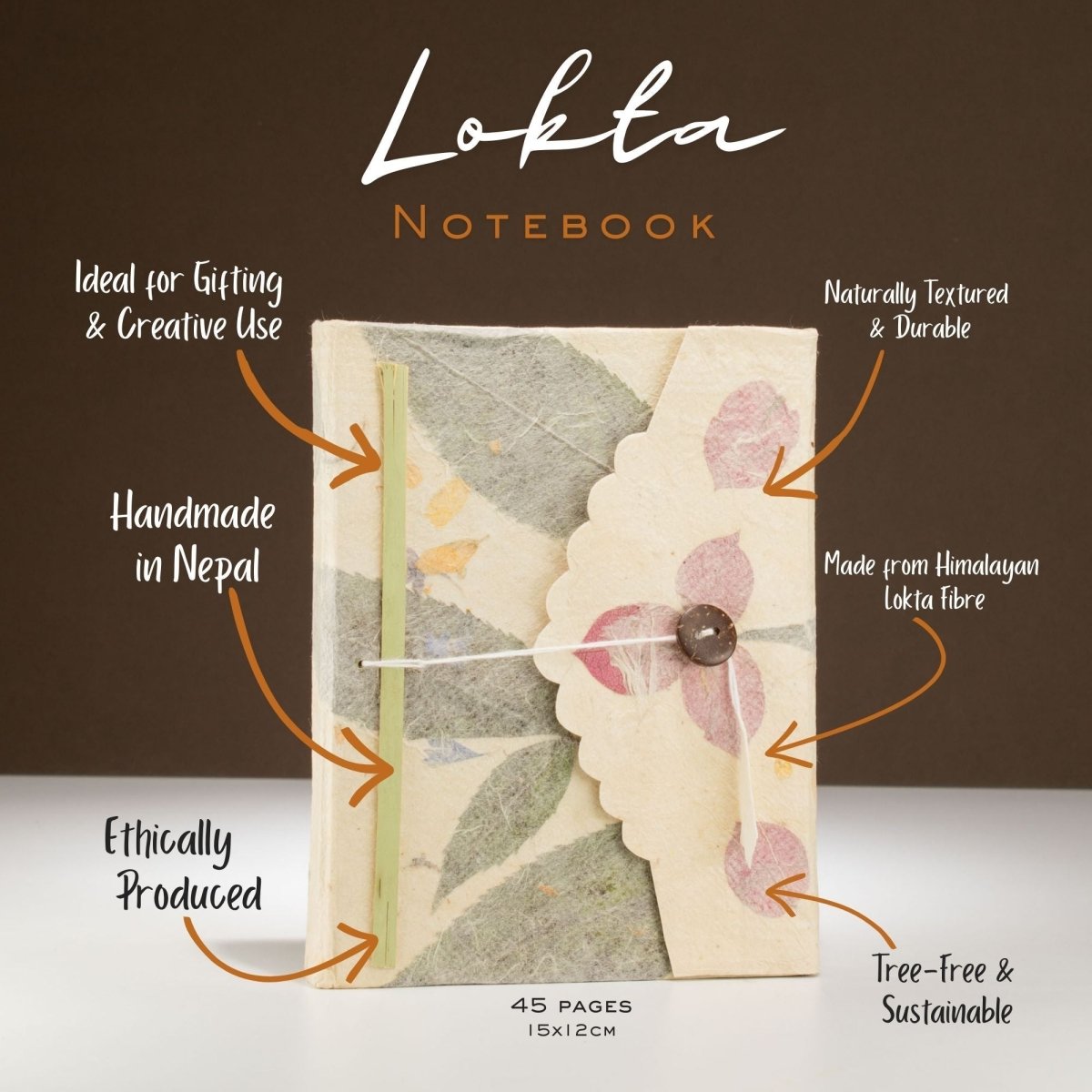 Lokta Bougainvillea Notebook – Medium (15x12cm) – 45 LeavesLokta Paper NotebooksHeart Notes