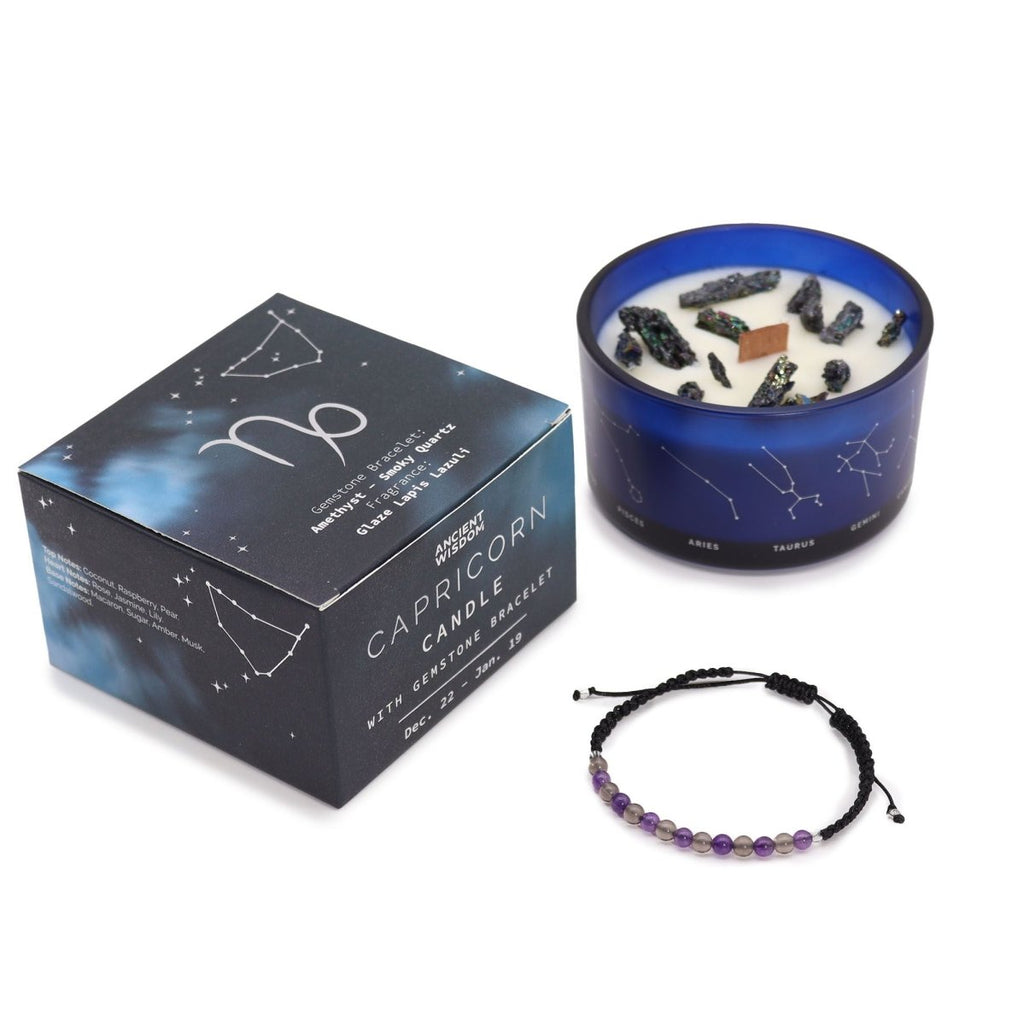 Zodiac Crystal Candle with Gemstone Bracelet - CapricornZodiac Crystal Candles with Gemstone BraceletHeart Notes