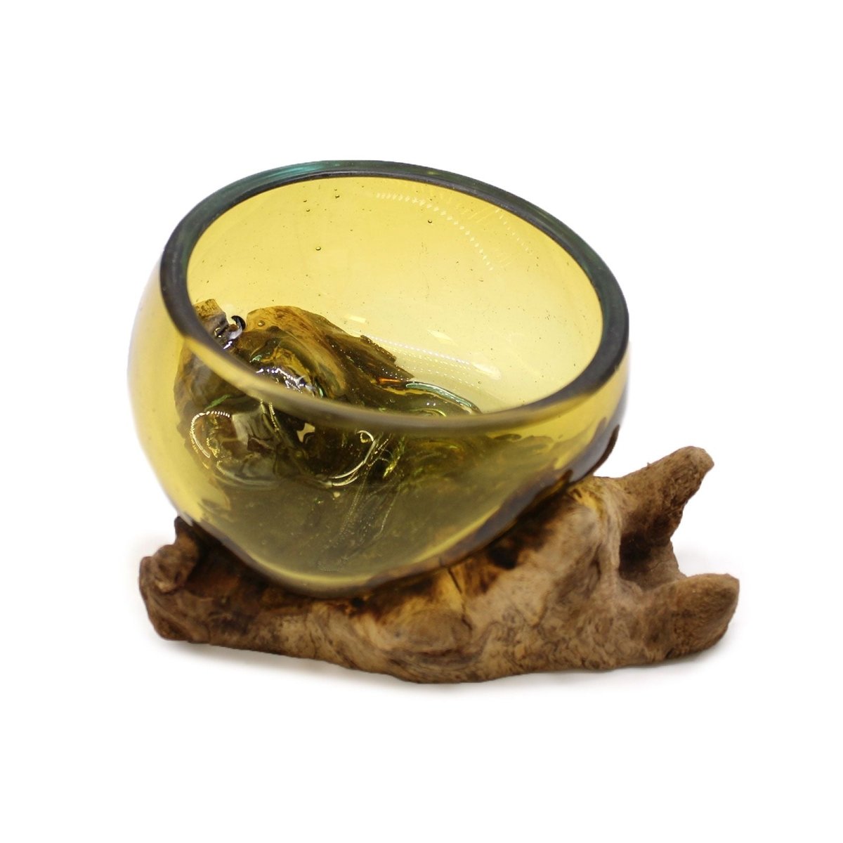 Molton Glass Mini Amber Bowl on WoodMolten Glass on WoodHeart Notes