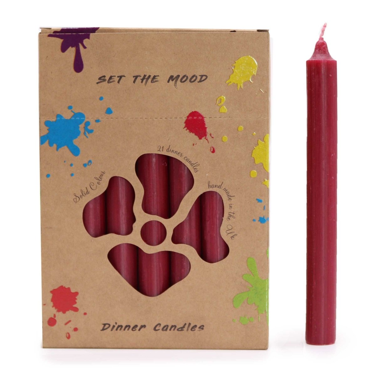 Solid Colour Dinner Candle Set - Pack of 21 - Rustic BurgundySolid Colour Dinner Candle SetHeart Notes