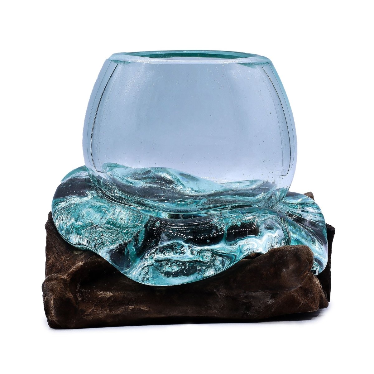 Molten Glass Mini Goldfish Bowl on Wood 20cmMolten Glass on WoodHeart Notes