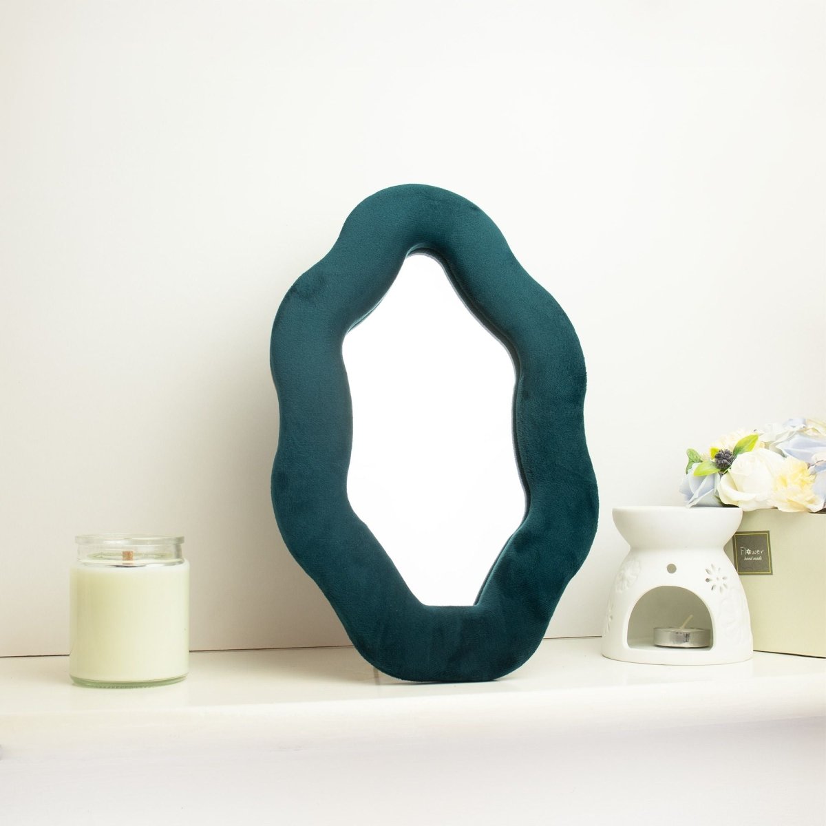 Soft Squiggly Mirror – Oval Pebble – Royal Teal (20.5x32.5x2.3cm)Soft Squiggly MirrorsHeart Notes
