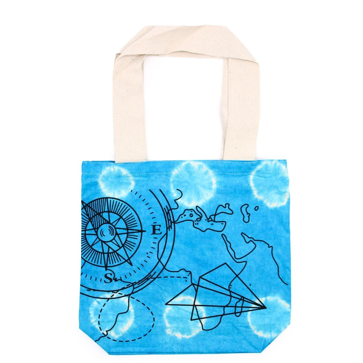 Tye - Dye Cotton Bag (6oz) - 38x42x12cm - Compass - Blue - Natural HandleTie - Dye Cotton BagsHeart Notes