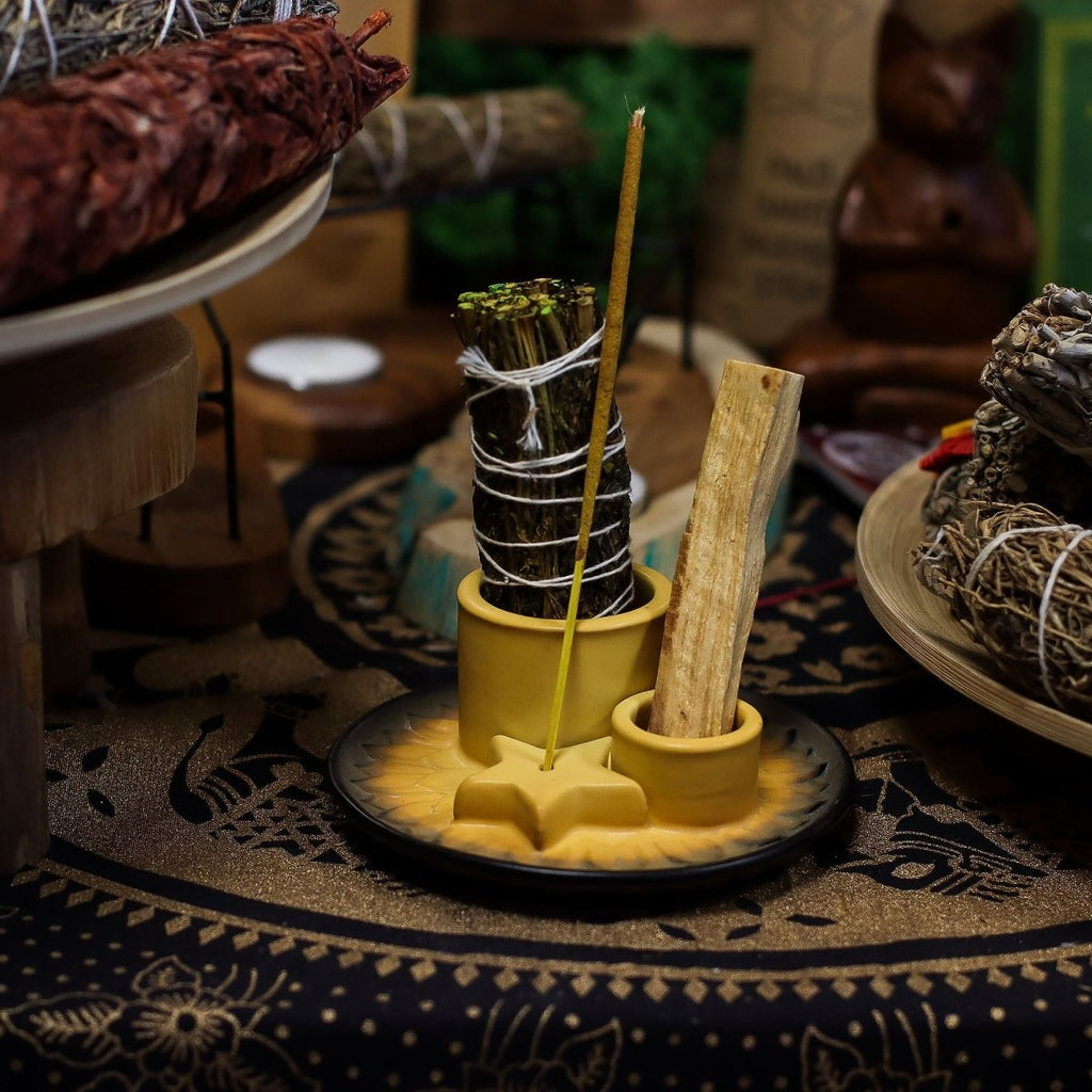 Palo Santo Stick & Smudge Holder - Mandala - Sand & GreyCeramic Palo Santo Stick & Smudge HolderHeart Notes