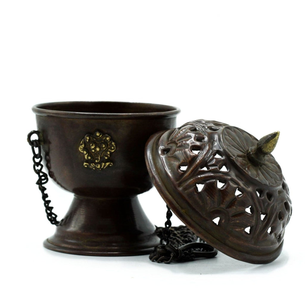 Copper Tibetan Incense Burner - Classic HangingAntique Tibetan Incense HoldersHeart Notes