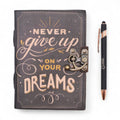 Leather Printed Notebook – Never Give Up On Your Dreams - 17.8×12.7 cmLeather Notebooks – Vintage Style JournalsHeart Notes
