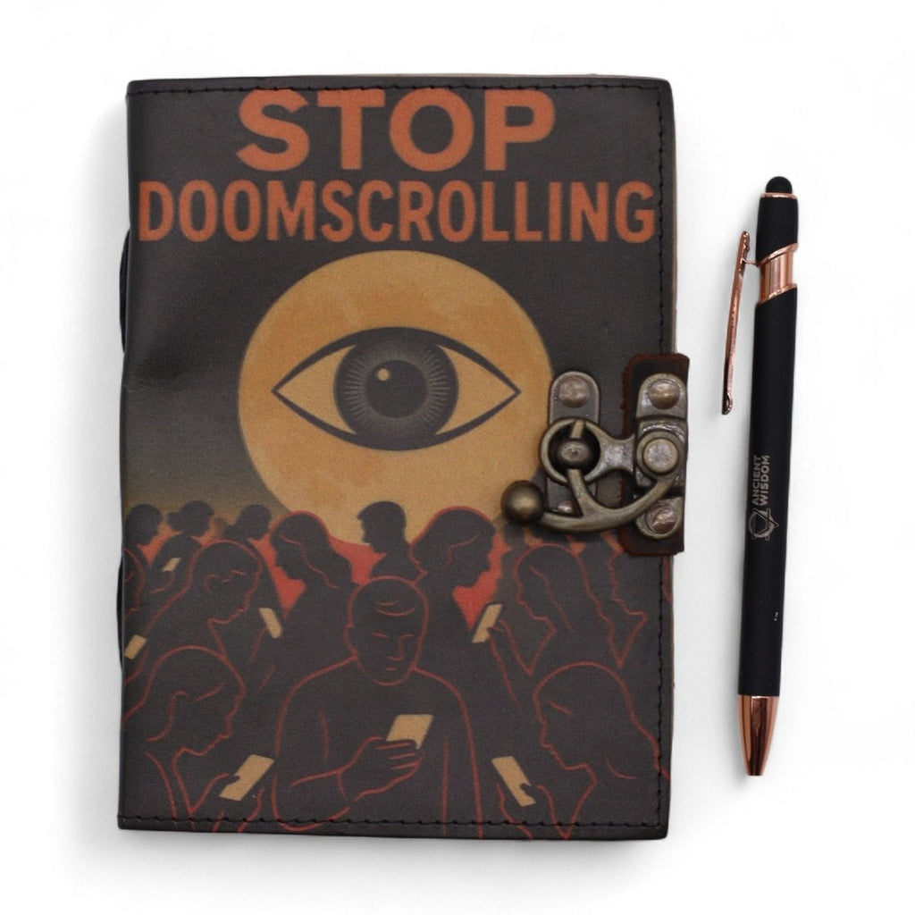 Leather Printed Notebook – Stop Doom Scrolling - 17.8x12.7 cmLeather Notebooks – Vintage Style JournalsHeart Notes