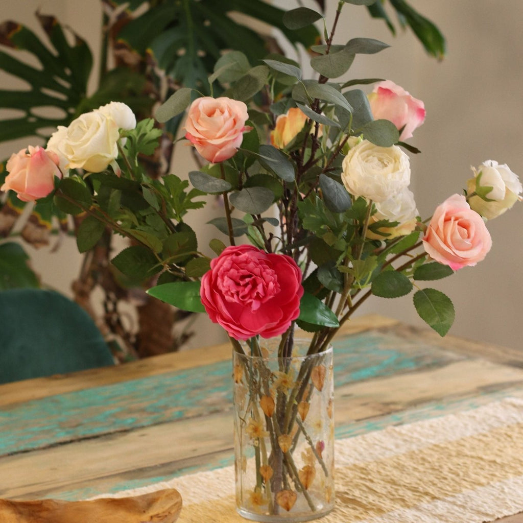 Natural Floral Glass - Tall Vase Candle Holder - Rose - (19x11cm)Natural Floral Glass Candle HoldersHeart Notes