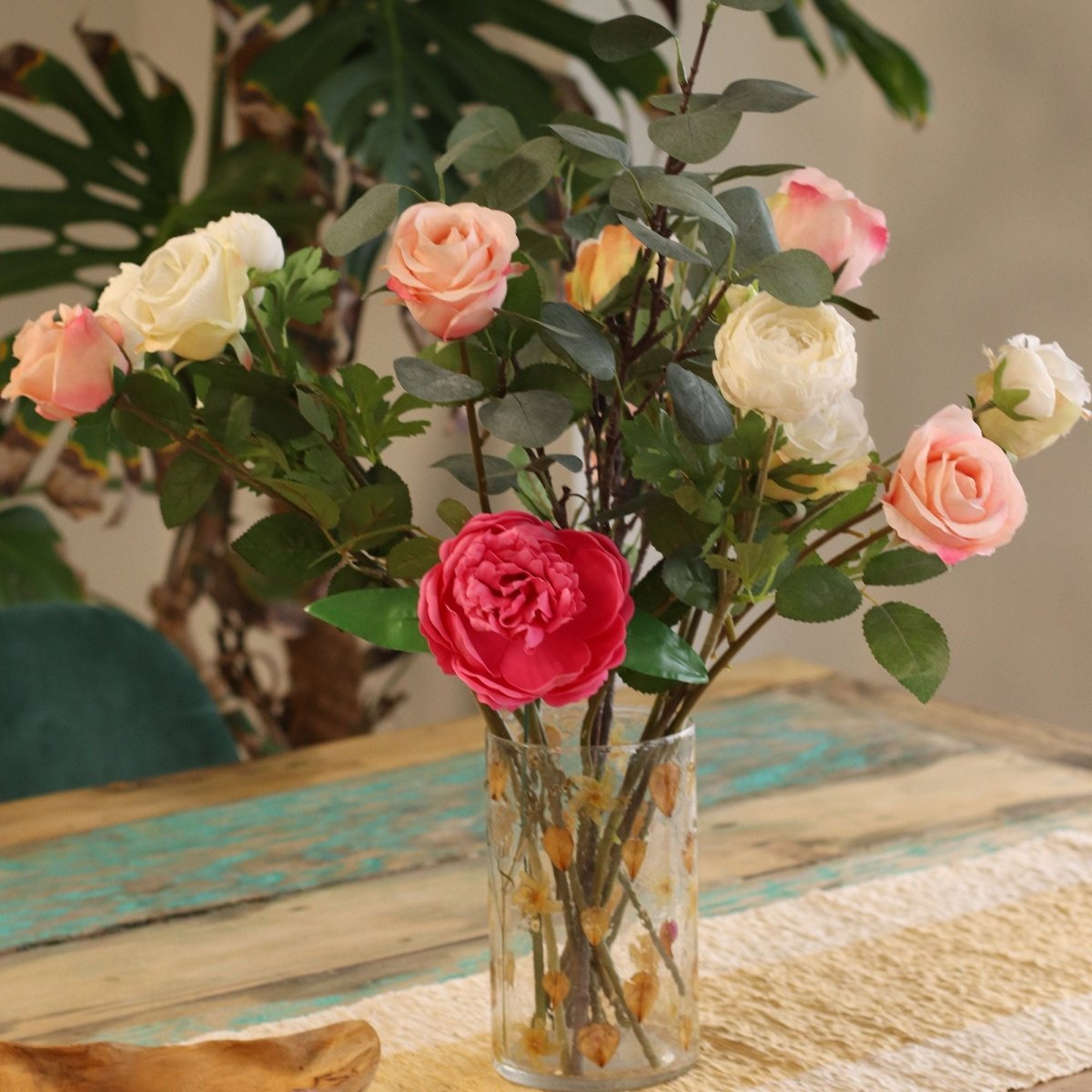 Natural Floral Glass - Tall Vase Candle Holder - Rose - (19x11cm)Natural Floral Glass Candle HoldersHeart Notes