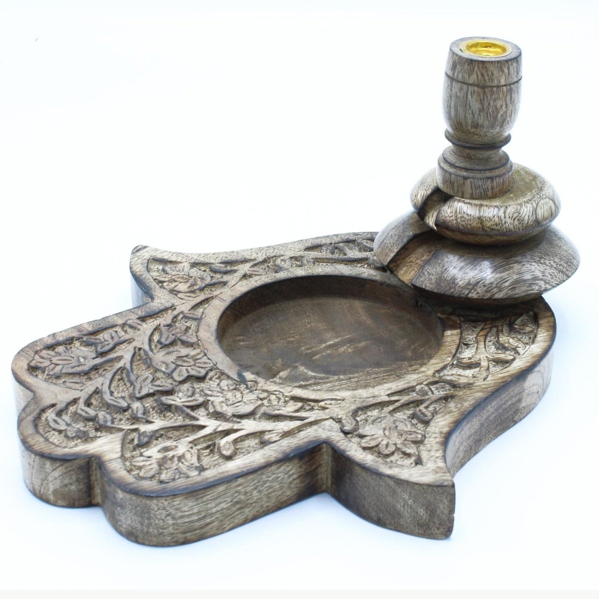 Lrg Mango Wood Backflow Burner - HamsaMango Wood Backflow BurnerHeart Notes