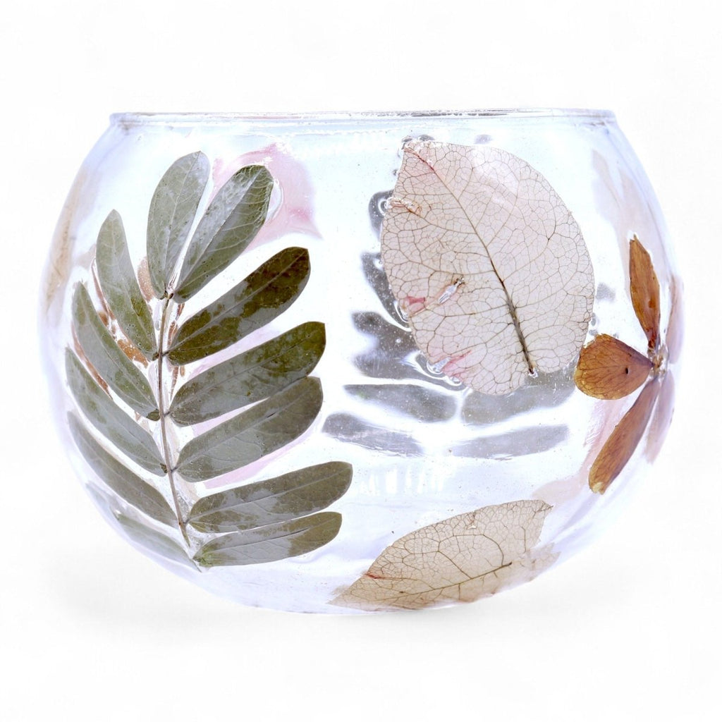 Natural Floral Glass - Bowl Candle Holder - Primavera - (8x10cm)Natural Floral Glass Candle HoldersHeart Notes