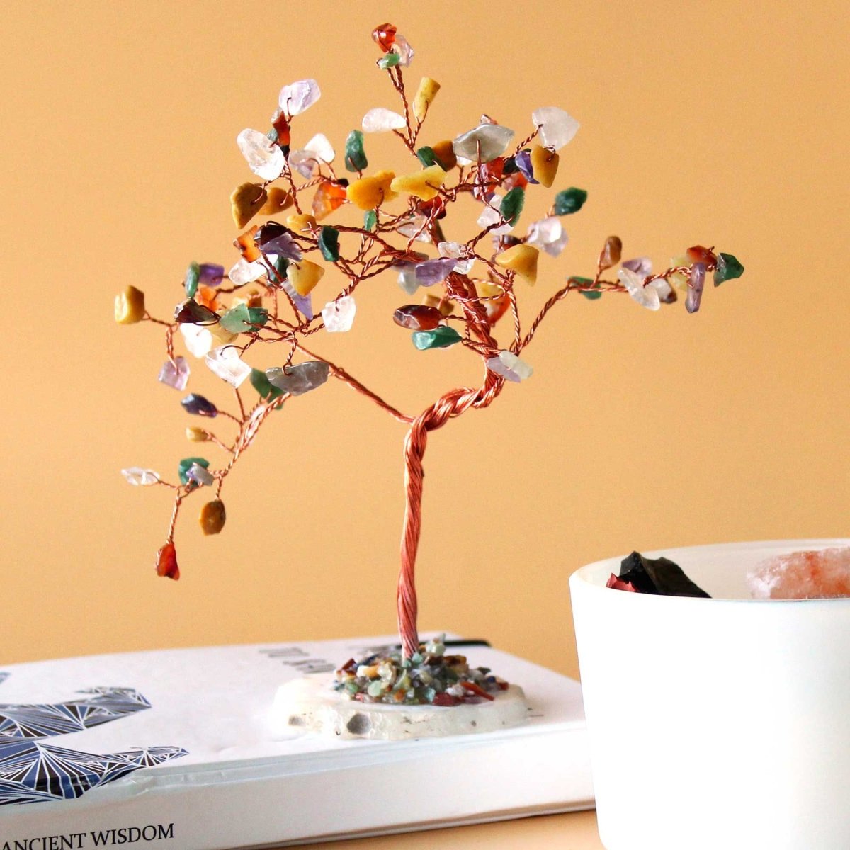 Lrg Gemstone Tree - Multi Stones on Natural Agate Base (100 stones)Gemstone Wishing TreesHeart Notes