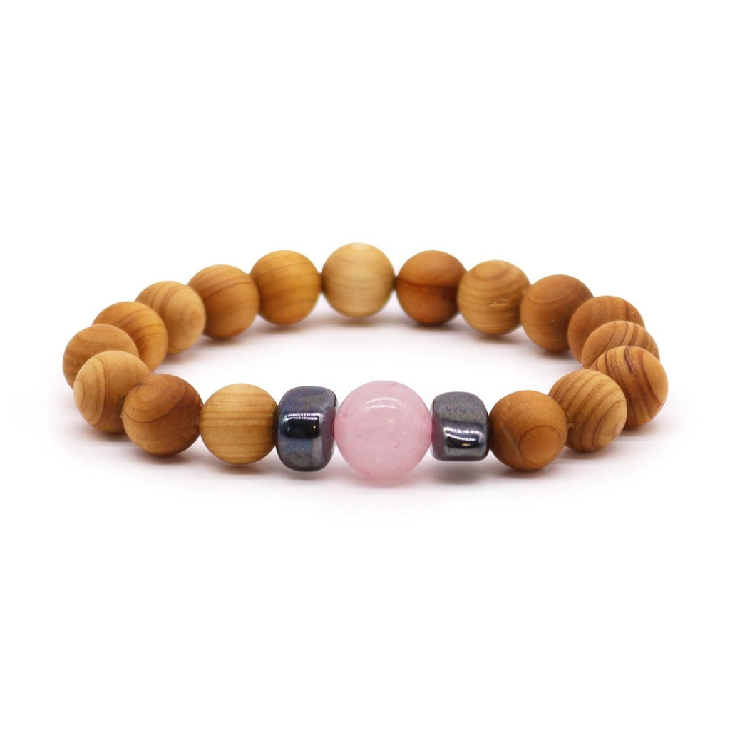 Cedarwood Heart Chakra Bangle with Rose QuartzCedarwood Chakra BanglesHeart Notes
