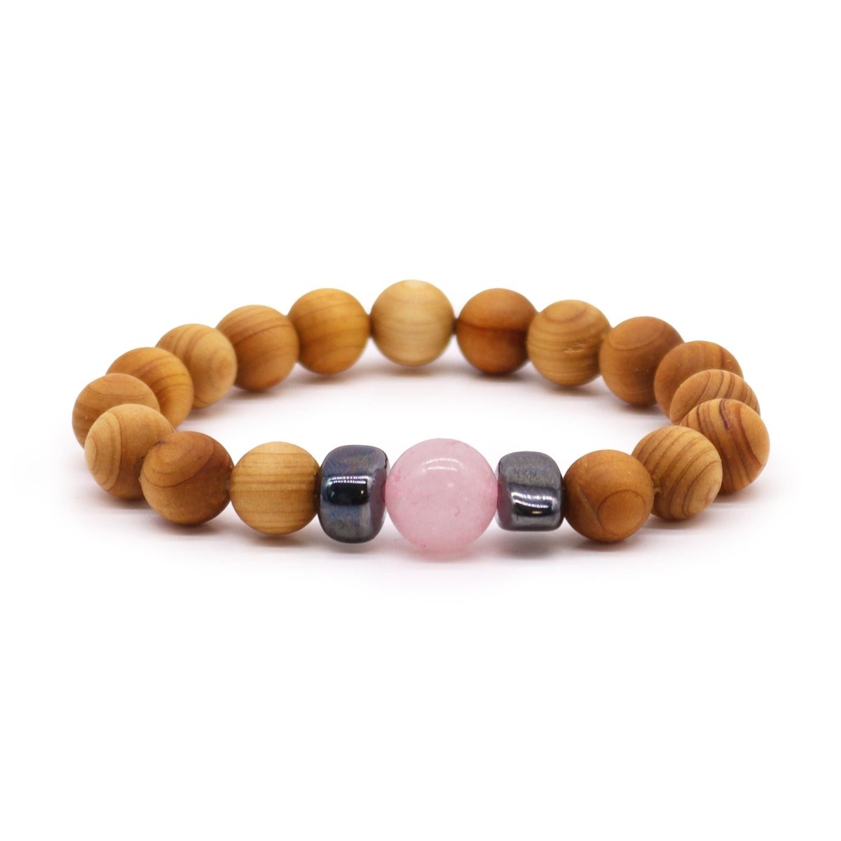 Cedarwood Heart Chakra Bangle with Rose QuartzCedarwood Chakra BanglesHeart Notes