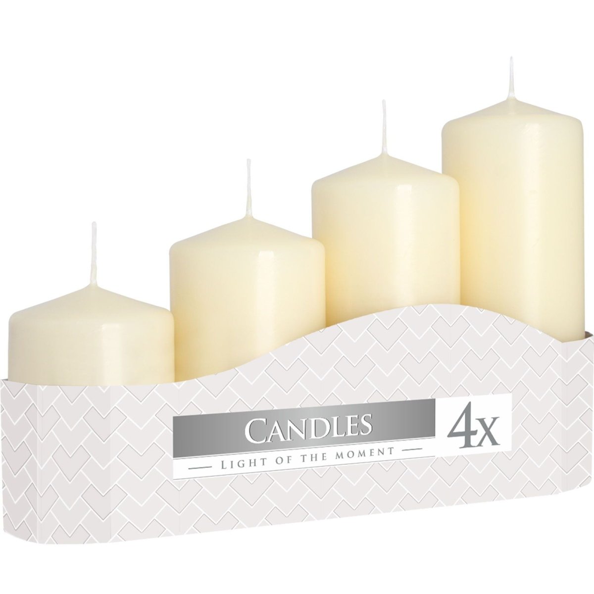 Set of 4 Pillar Candles 50mm (11/16/22/33H) - IvoryPillar CandleHeart Notes
