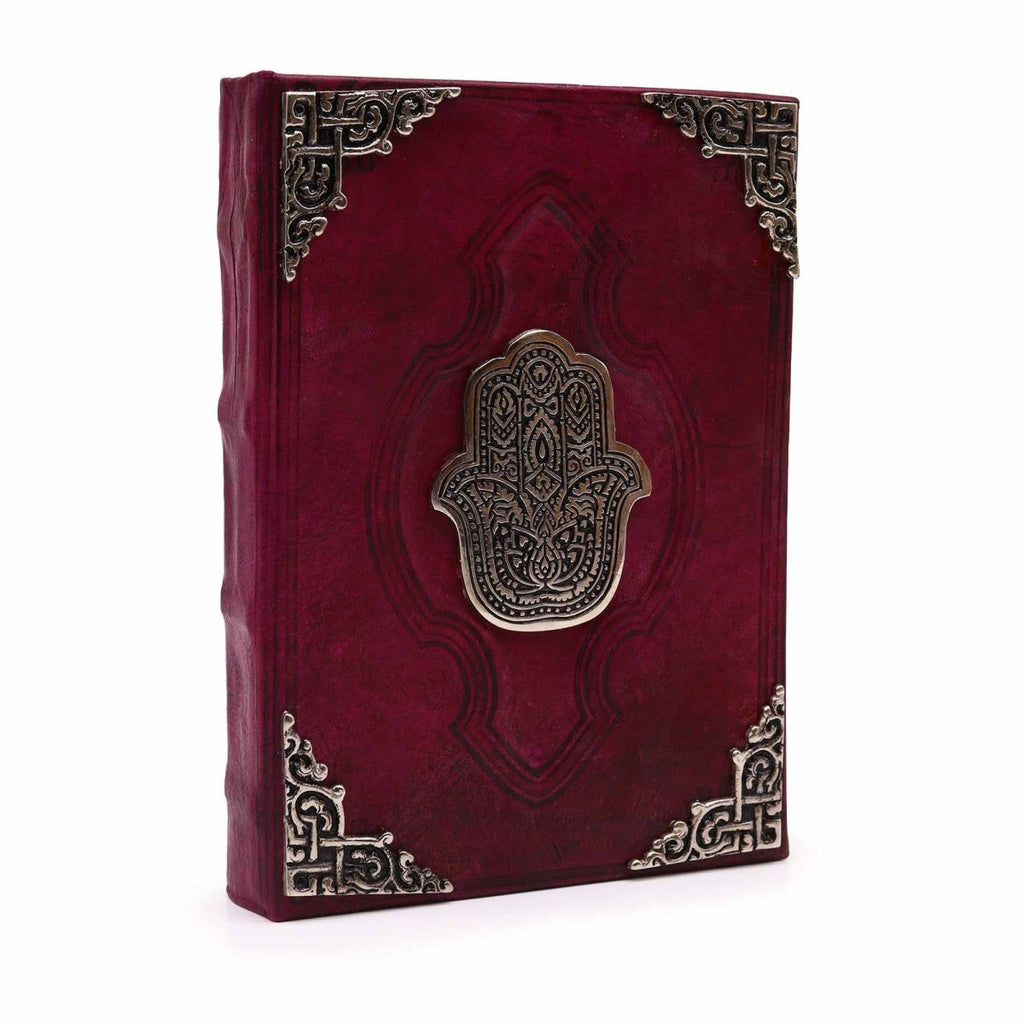 Hefty Red Tan Leather Journal – Zinc Hamsa Decor – 200 Deckle - Edge Pages – 26x18cmLeather Notebooks – Vintage Style JournalsHeart Notes