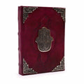 Hefty Red Tan Leather Journal – Zinc Hamsa Decor – 200 Deckle - Edge Pages – 26x18cmLeather Notebooks – Vintage Style JournalsHeart Notes