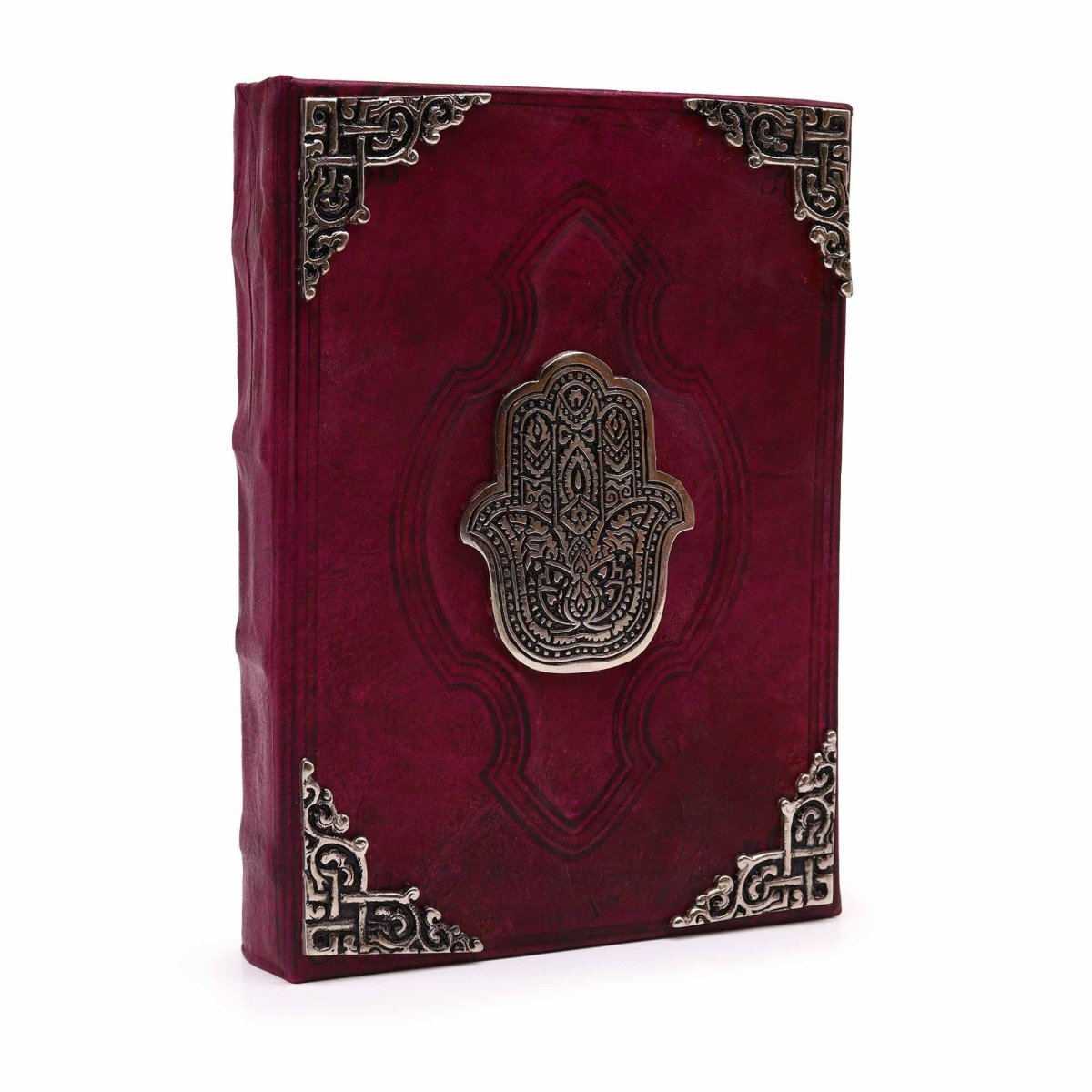Hefty Red Tan Leather Journal – Zinc Hamsa Decor – 200 Deckle - Edge Pages – 26x18cmLeather Notebooks – Vintage Style JournalsHeart Notes
