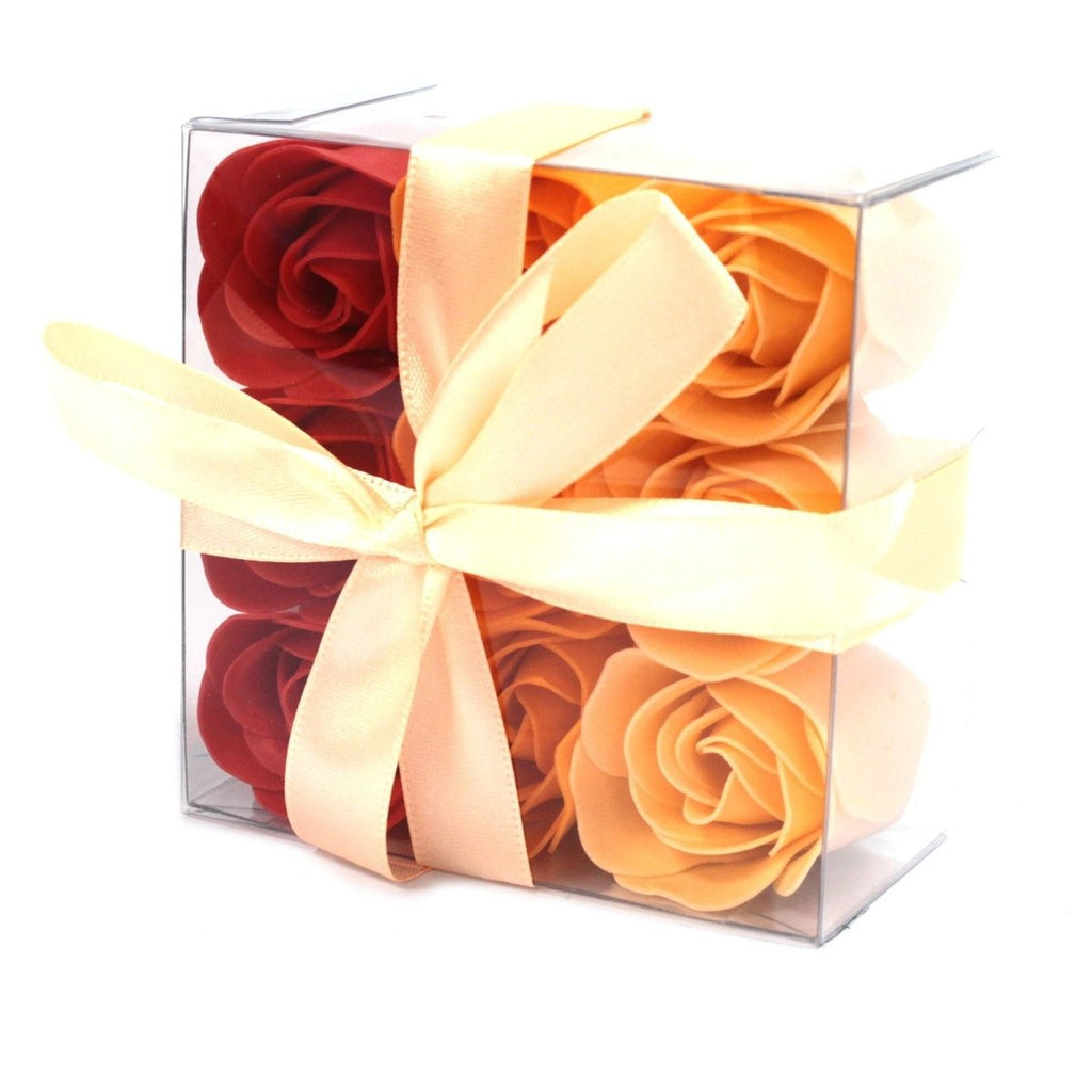 Set of 9 Soap Flower Box - Peach RosesLuxury Soap FlowersHeart Notes