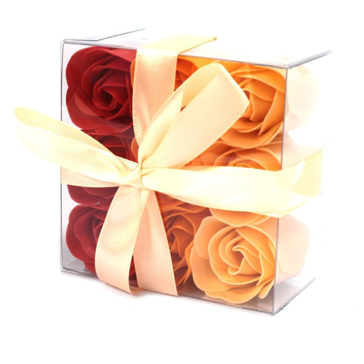 Set of 9 Soap Flower Box - Peach RosesLuxury Soap FlowersHeart Notes