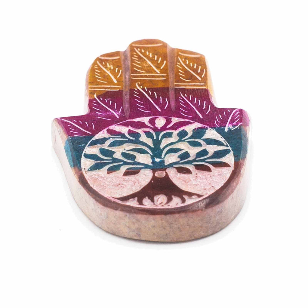 Soapstone Hamsa Incense Holder 9x6cm - Tree of LifeSoapstone Incense HoldersHeart Notes