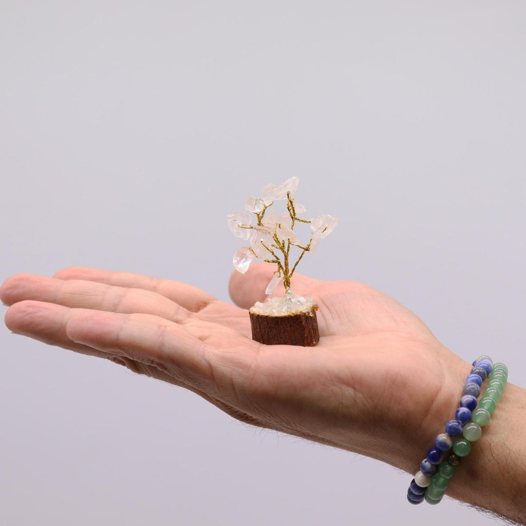 Mini Gemstone Tree On Wood Base - Rock Quartz (15 stones)Mini Gemstone TreesHeart Notes