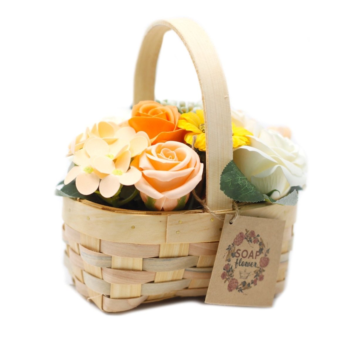 Medium Orange Bouquet in Wicker BasketSoap Flower BouquetsHeart Notes